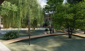 3D vaade Loodusmaja hoovile - haljastuses on inspireeritud Eesti loodusest